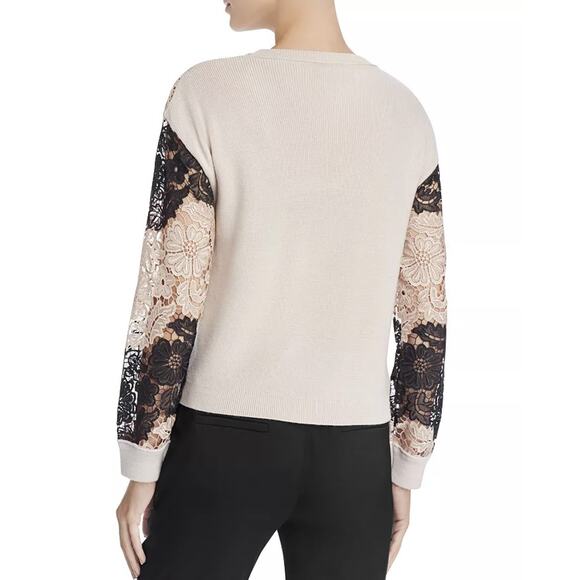 Alice + Olivia Jesse Guipure Lace Wool Knit Crew Neck Pullover Sweater XS - Picture 2 of 7